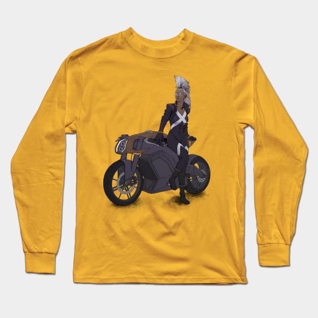 Mohawk Woman On Motorcycle Long Sleeve T-Shirt by ForAllNerds